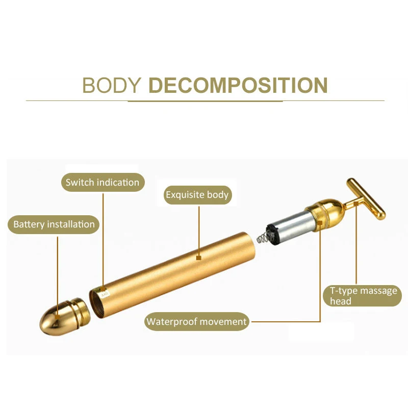 24k Gold Facial Beauty Bar Skin Tightening Wrinkle Vibrating Massage  Lifting Firming Face Portable Electric Energy Beauty Stick