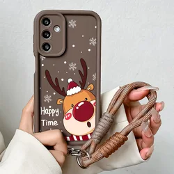 Holiday Elk Lanyard Phone Case with Wrist Chain - Festive Protective Cover - S22 Ultra (J85 - CoffeeSS)