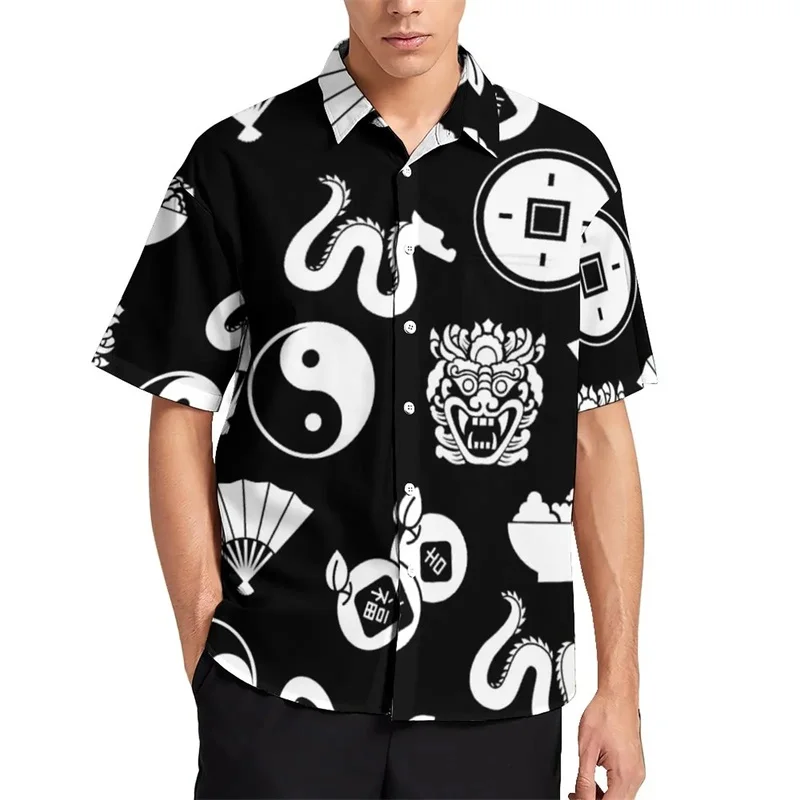 thumbnail image 1 of Camisa hawaiana con estampado de dragón en 3D para hombre, camisa elegante de manga corta de gran tamaño de verano, camisetas casuales transpirables, camisas, 1 of 5