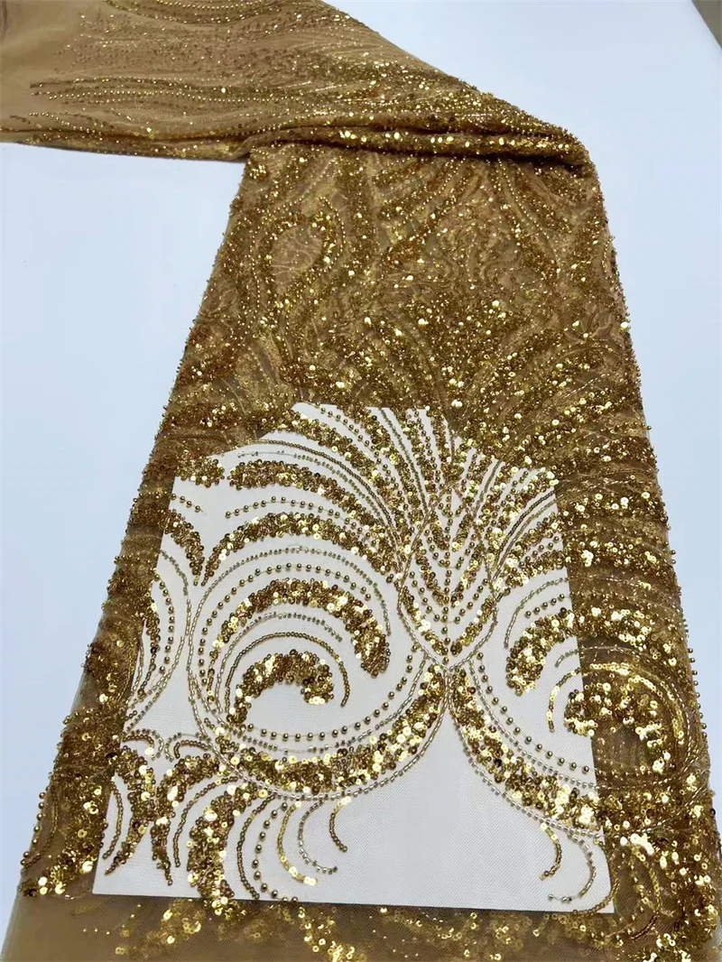

African Lace Fabric 2023 Soft High Quality Sequin beads Lace French Nigerian Lace Tulle Mesh Fabrics For Wedding Dress Sewing