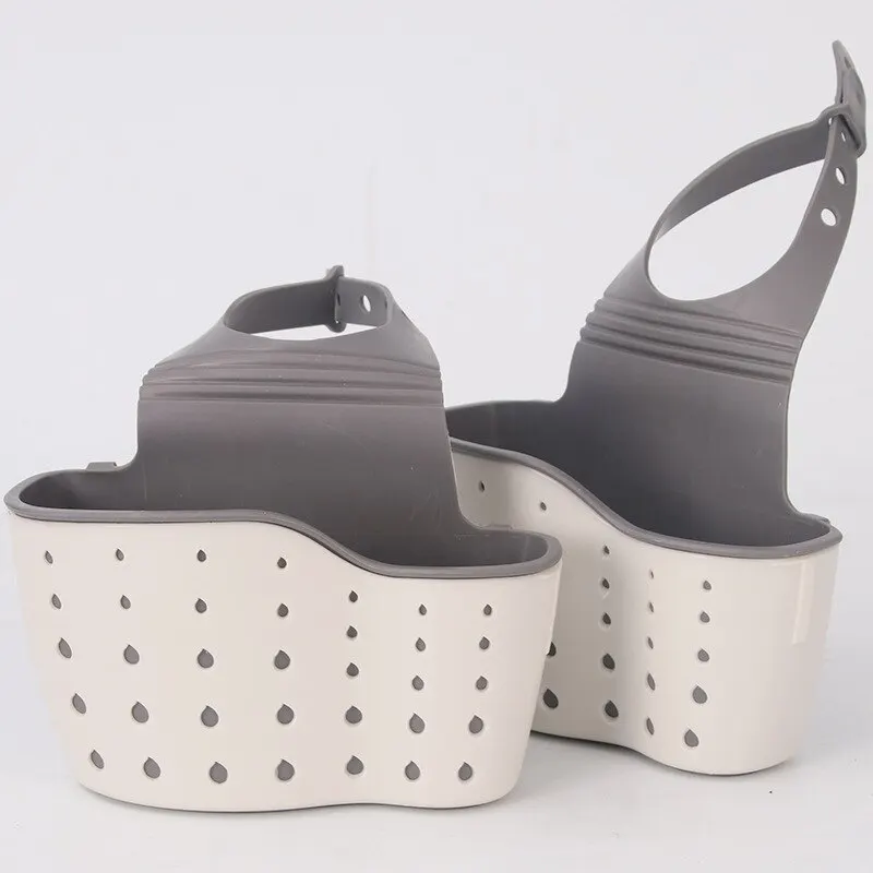 Kitchen Supplies 1pc Double Sink Draining Hanging Bag Adjustable Press Faucet Shelf Sponge Double Basket Storage