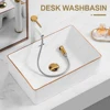 White Ceramic Table Sink With Golden Edge Countertop Vanity Sink Bathroom Lavatory Balcony Vessel Sink Above Counter Wash Basin 1