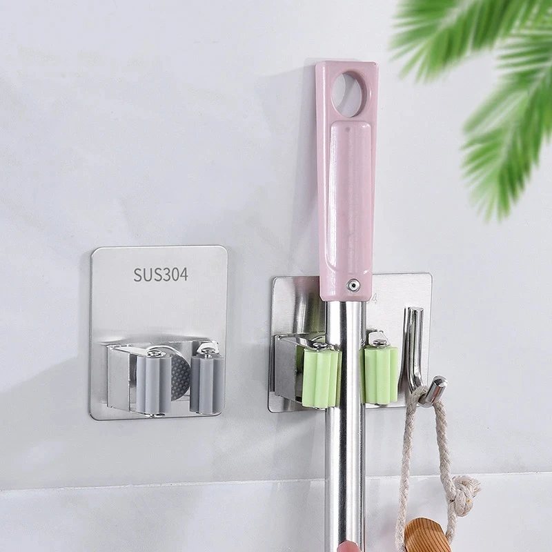 Description Picture 6 of itemMulti-Purpose Hooks Adhesive Wall Hanging Mop Rack Broom Stainless Steel Hanger Hook Kitchen Bathroom Organizer Accessories