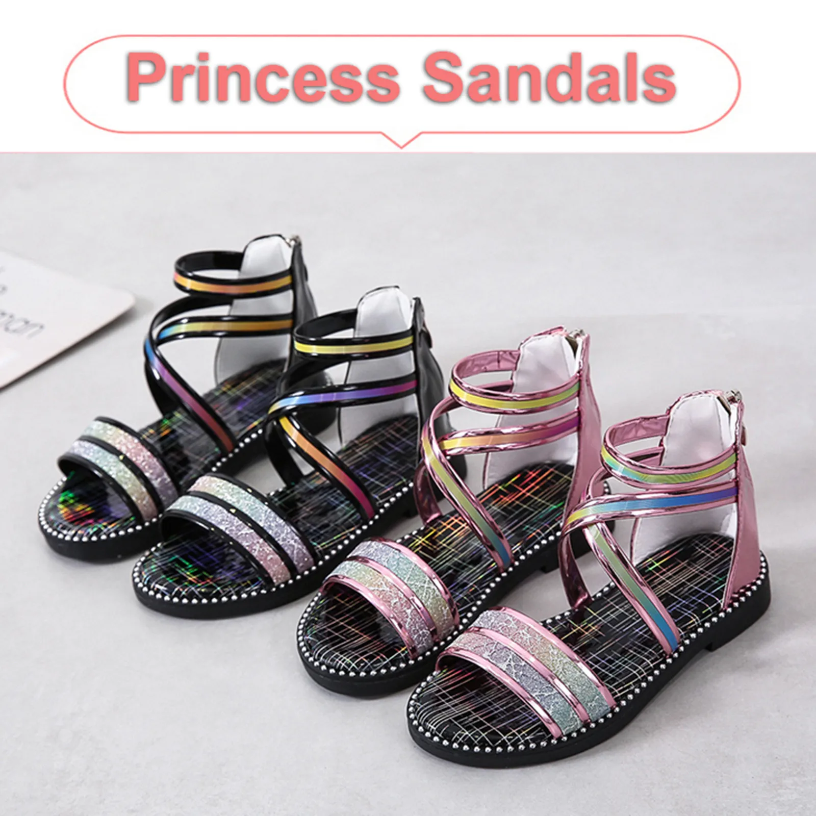 2022 Toddler Baby Girls Casual Sandals Children Sandals Stripe Zipper