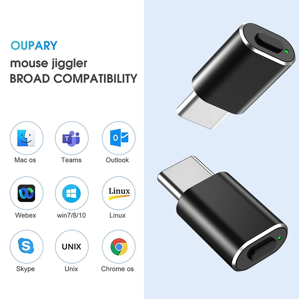 USB Type-C Mouse Jiggler Automatic Mover Simulate Mouse Movement for PC Laptop Keeps Computer Awake ON/Off Button