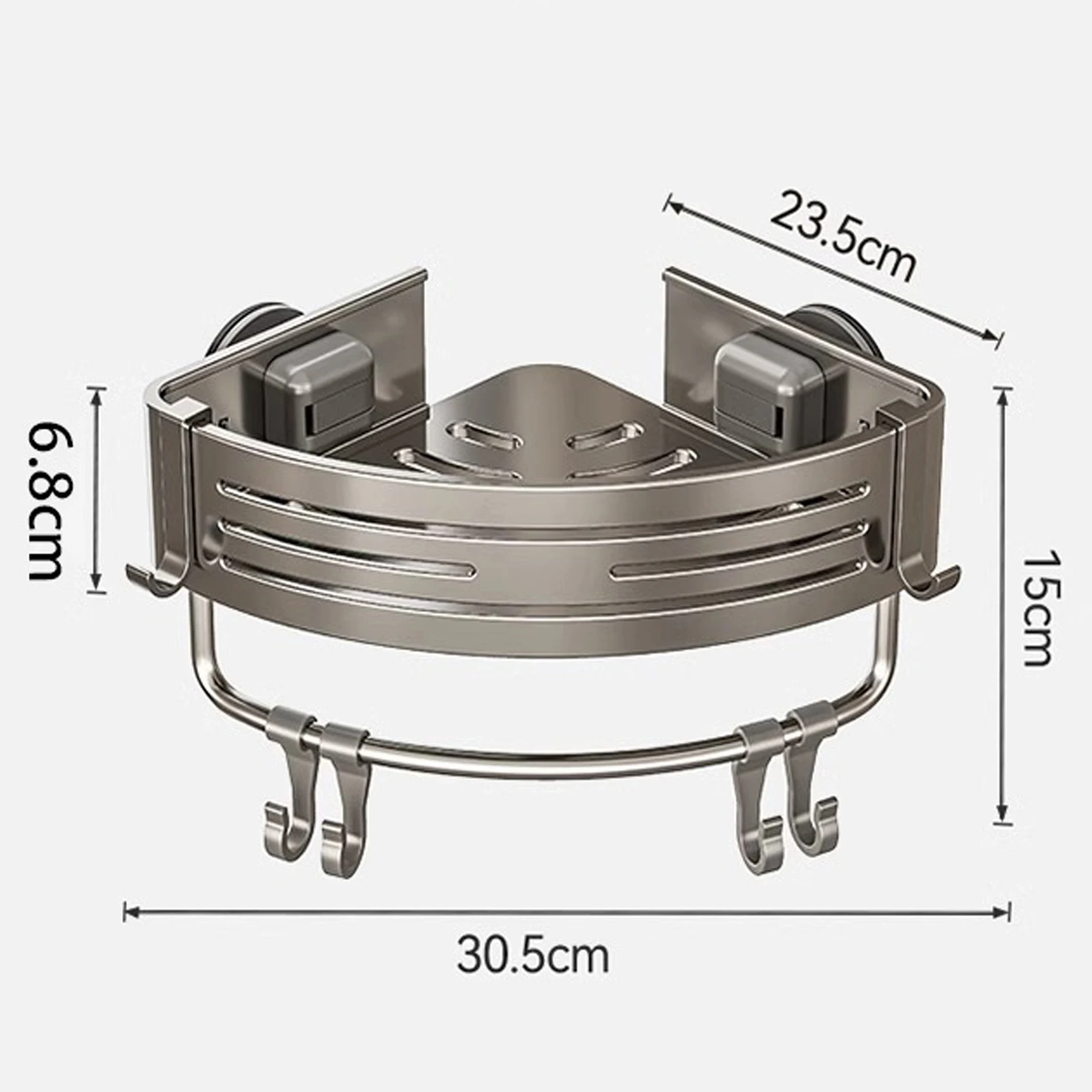 Bathroom Shelf for Shower Corner with Towel Holder Hooks, Suction Cup Wall Mounted Grey Bathroom Rack Space Aluminum