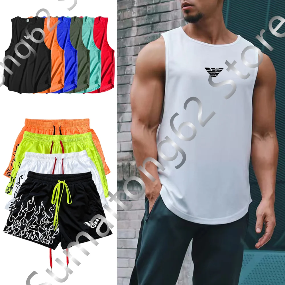 Men's Tank Top Gyms Sleeveless Vests Summer Swim Shorts Men T-shirt Short Sleeve Top Fitness Casual Sports Man Brand Clothing