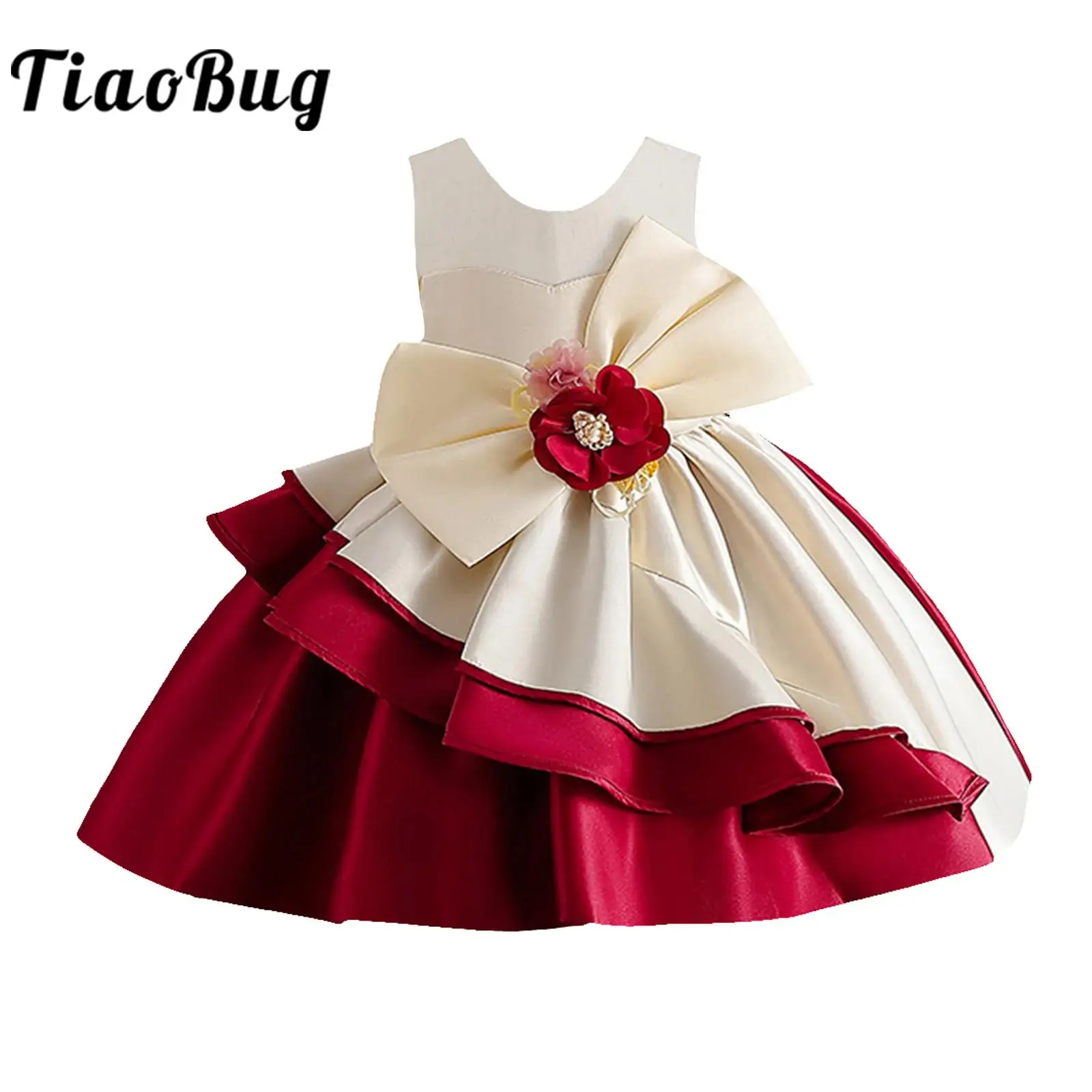 

Toddler Girls Bowknot Pageant Dress Flower Girl Dresses Kids Sleeveless Princess Party Gown 1 Year Birthday Christening Wear