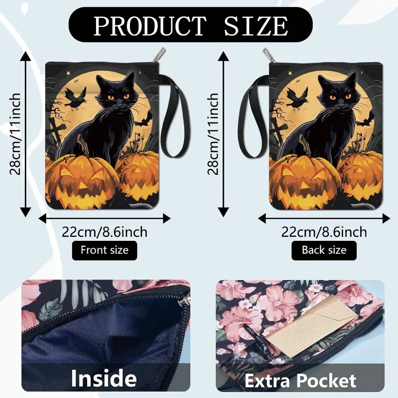 1pc Black Cat Book Sleeve Halloween Pumpkin Book Protector Covers for Paperbacks Washable Fabric Cloth Cover