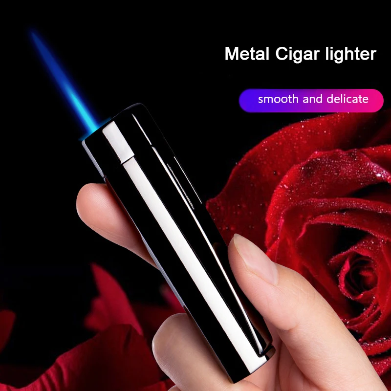 

Hot New Butane Gas Metal Lighter Blue Flame Directly Entering Windproof Portable Turbine Lighter Special Cigarette Accessories