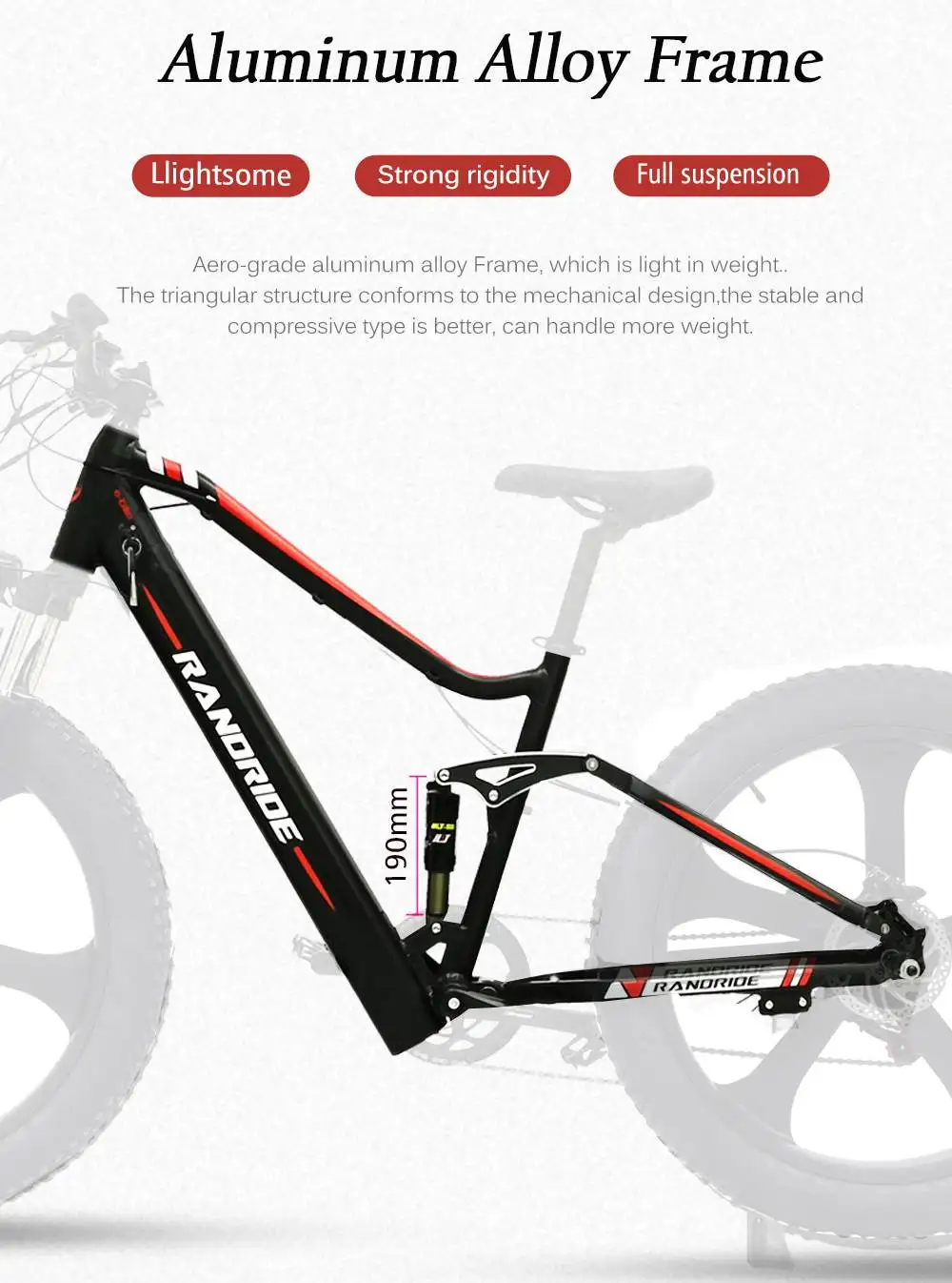 Elektrofahrrad RandRide YX90M 48V13.6AH Akku 1000W Motor 50KM/H Geschwindigkeit Allterrain-Mountainbike EU-Lagerbestand – Detail 3