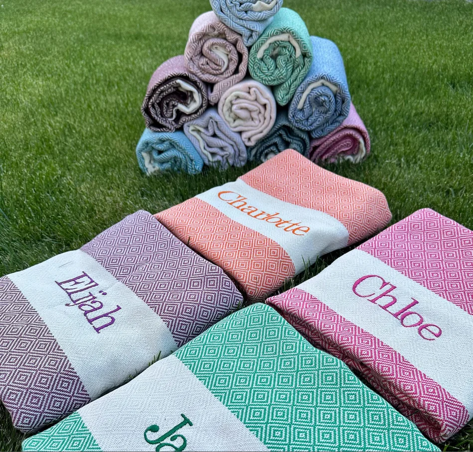 Personalize Towel, Bachelorette Party Favor, Name and Logo Embroidery, Personalized Turkish Beach Towel, Bridesmaid Gift for Her 4