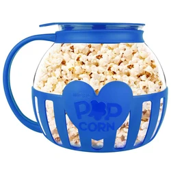 Glass Microwave Popcorn Popper with Silicone Lid, 2.25QT Capacity, Dishwasher Safe (Blue)