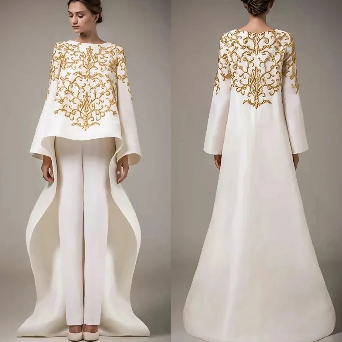 

Elegant O Neck Women Dress Loose Applique Gown Custom Made Pencil Pants 2 Pieces Fashion Daily Dresses