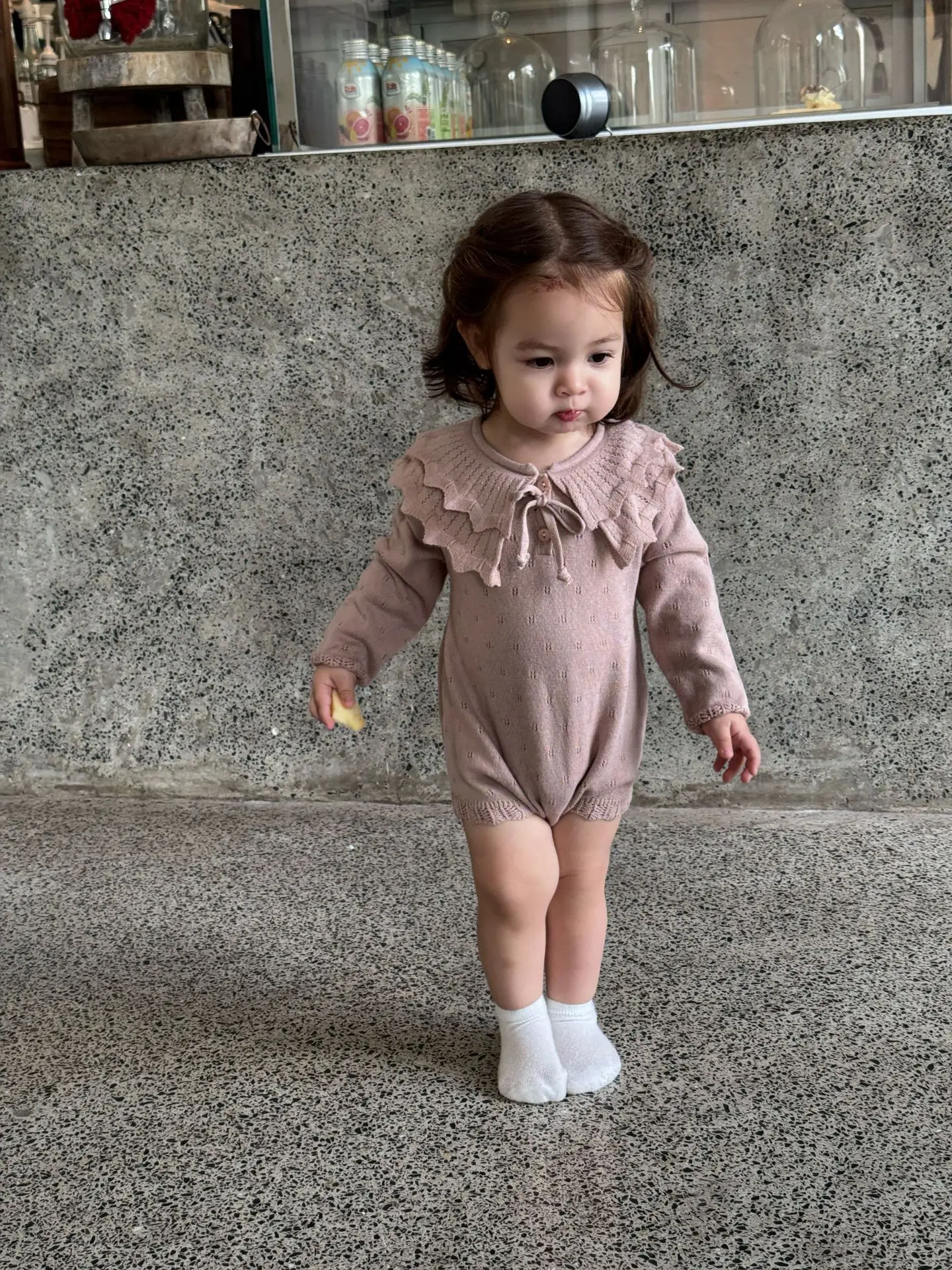 Baby Girls Knit Bodysuit Ruffle Collar One Piece