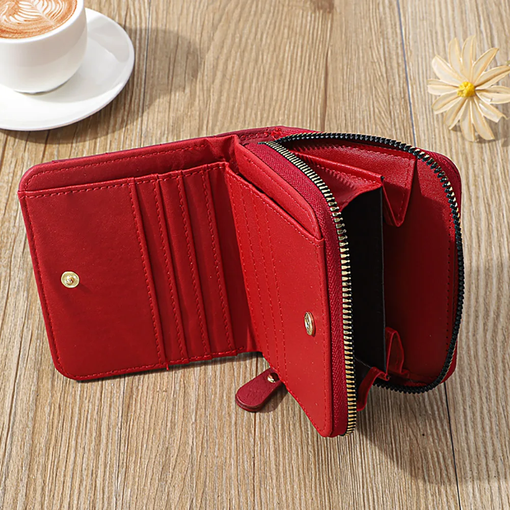 Women PU Leather Plaid Purses Short Wallet Fashion Card Holder Wallet ...