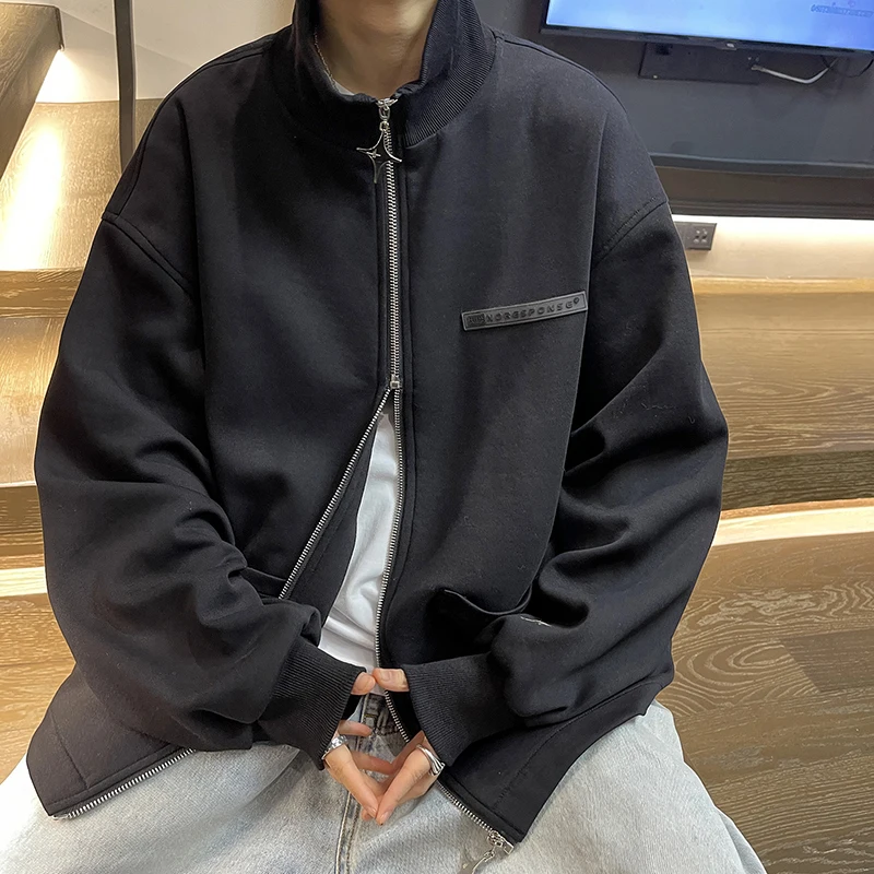 Men's Spring Autumn Stand-up Collar Jacket Solid Zipper Cardigan Men Sweatshirt Jacket Unisex Casual Streetwear Coat High Street