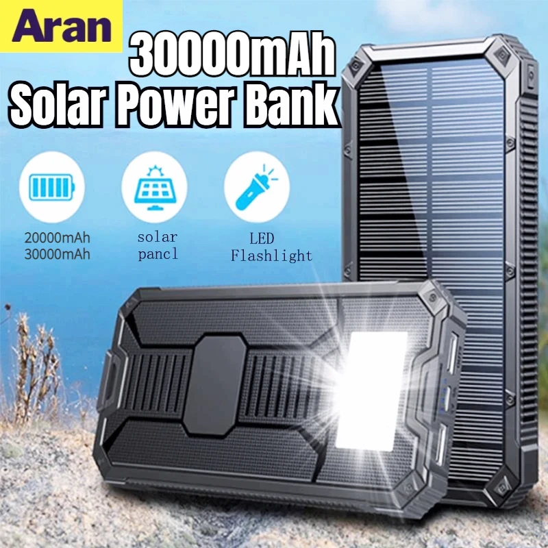 Banca Di Energia Solare Da 30000Mah Per Xiaomi Mi Iphone 12Pro Caricatore Doppio Usb Impermeabile Caricabatteria Esterno Powerbank Caricabatterie Per 