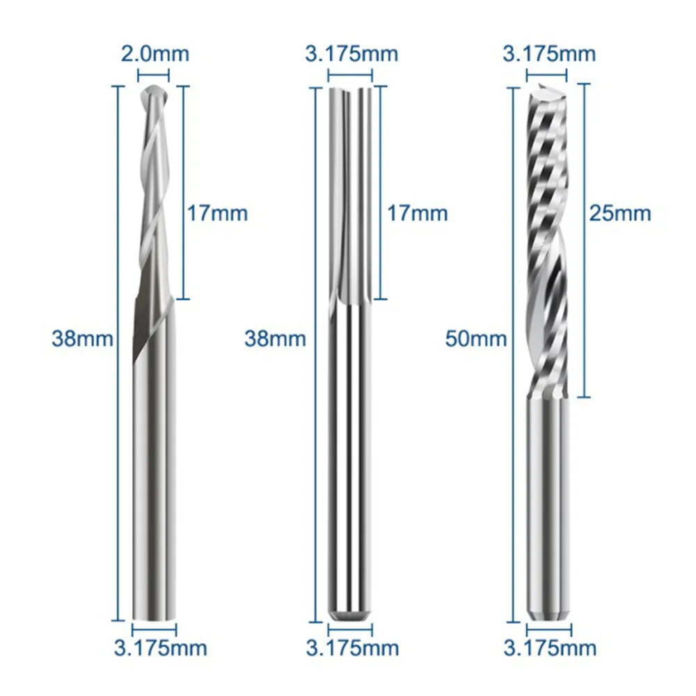 Jeu de mèches de gravure de fraise en bout, routeur CNC pour le travail de calcul, coupe acrylique, fraise en carbure, 3.175mm, 2mm, 15 pièces