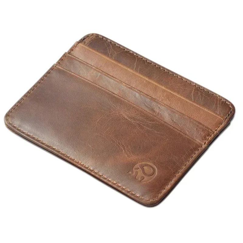 Vintage Cowhide Leather ID Card Bag With 7 Card Slots Super Thin Genuine Leather Bank Credit Card Holder Coin Purse Wallet