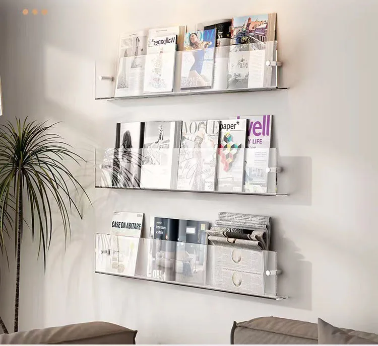 Description Picture 2 of itemCreative Acrylic Storage Shelf Magazine Shelf Wall Mounted Book Shelf Wall Mounted Rack Newspaper Magazine Decor Shelf ZC849