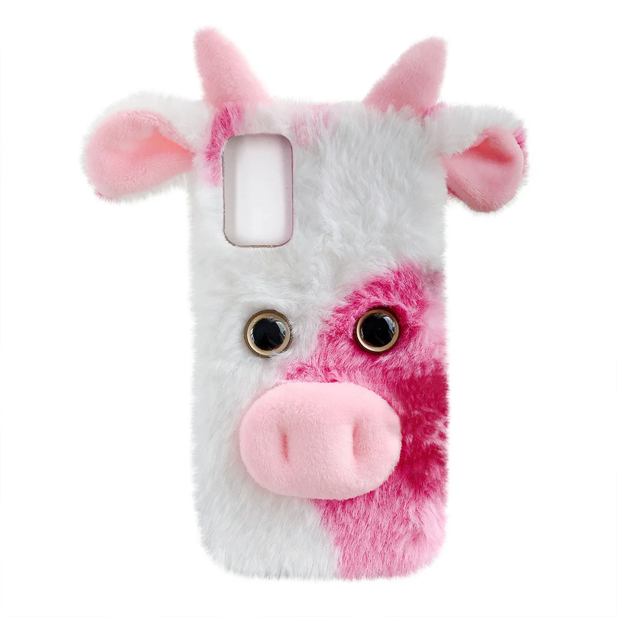 

Pink Fluffy Fur Plush Case A52 Cute Milk Cow Furry Girly Cover 3D Animal Fuzzy Protective Case Rabbit Cony Hair
