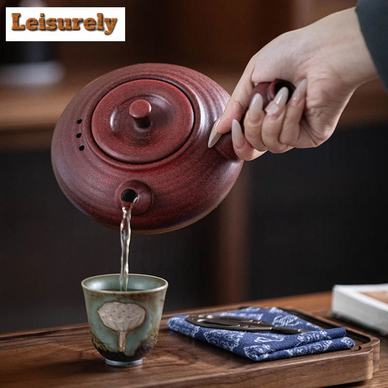 550ML Handamde Threaded Side Handle Pot Chinese Ceramic Health Teapot Kettle Single Pot For Brewing Tea Stove Kung Fu Tea Set