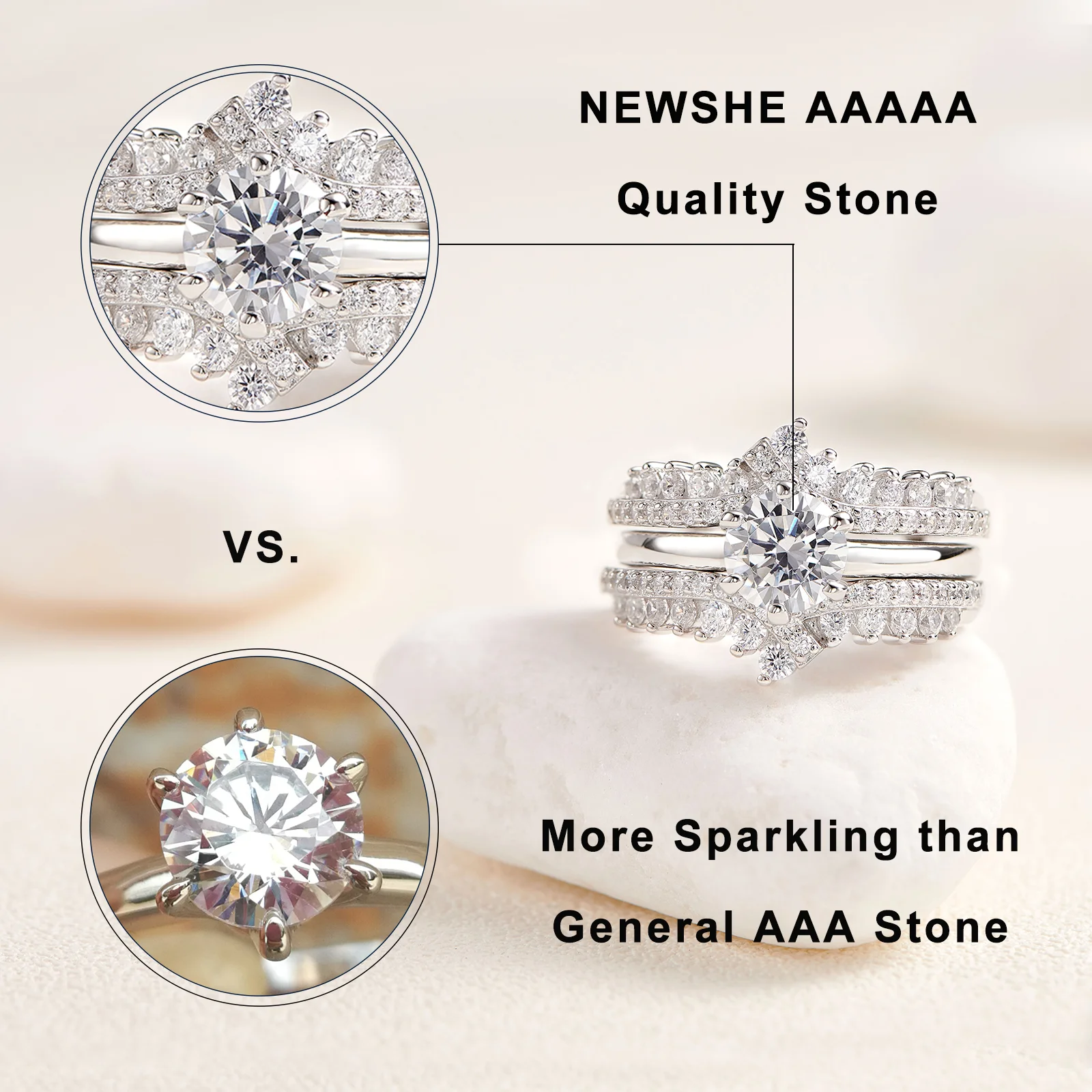 Newshe 925 Silver Original Wedding Rings for Women 1.8Ct Round Cut Cubic Zircon Jewelry Engagement Ring Enhancer Band Bridal Set - Image 3