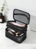 1Pc Multifunction Black Mesh Large Capacity Double Layer Travel Partition  Makeup Bag For Women Girls Black Friday,Makeup Bag Ma 1