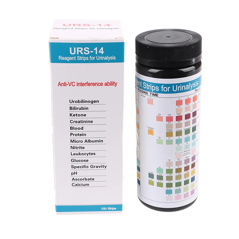 

100Strips URS-14 Urinalysis Reagent Test Paper 14Parameters Urine Test Strips Leukocytes Nitrite Urobilinogen Protein PH Ketone