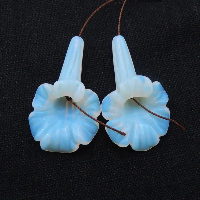 Hot Sale Trendy Opalite Carved Flower Earring Beads 40x23x10mm 11g Fashion Jewelry Accessory For Women