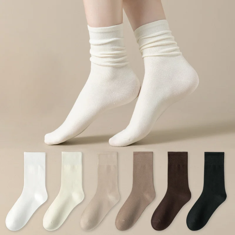 

Pairs Knitted Socks 5 Medium Set Tube Cotton Loose Long Soft Solid Color Crew Casual Sock Black White Breathable Spring Autumn