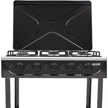 Natural Gas Stove Outdoor 5-Burner Stove Portable Gas Stove with 2 Placement Boards and Windshield for Outdoor Camping RV Travel 5