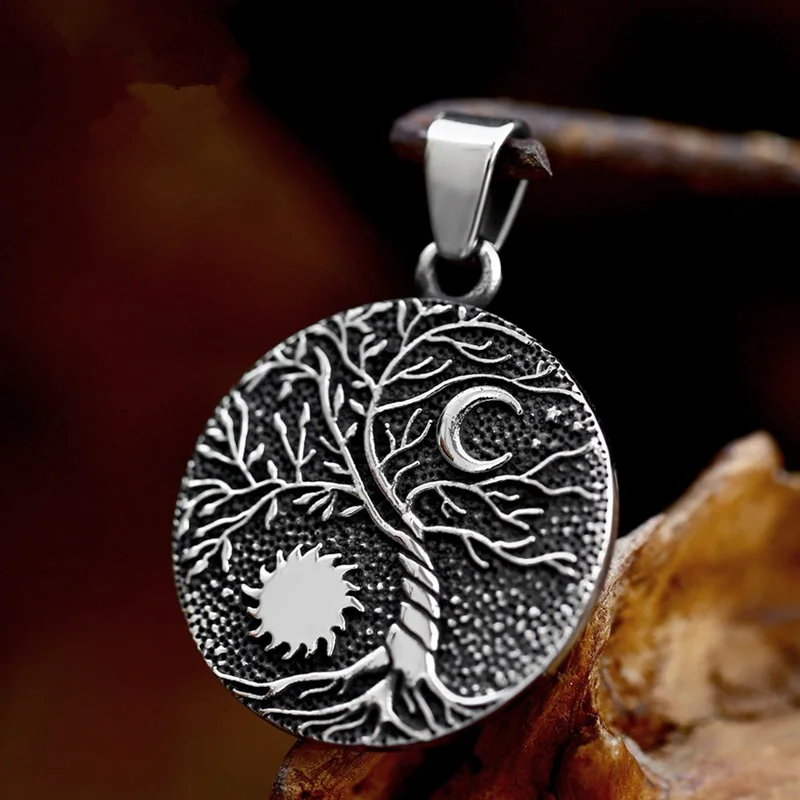 

Sun Moon Tree of Life Amulet Stainless Steel Men Women Necklaces Pendants Chain Trendy Fashion Jewelry Creativity Gift Wholesale