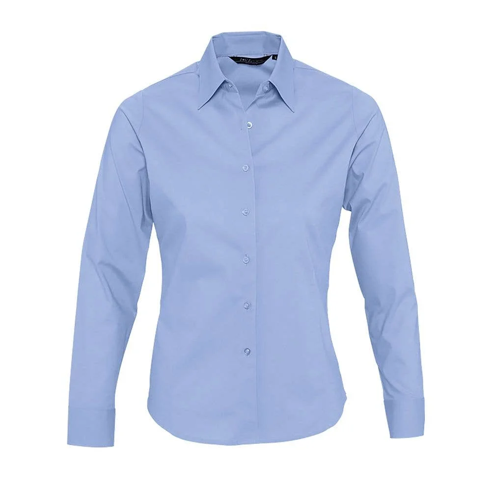 Eden.Xxl. Celeste. Camicia Elasticizzata A Maniche Lunghe
