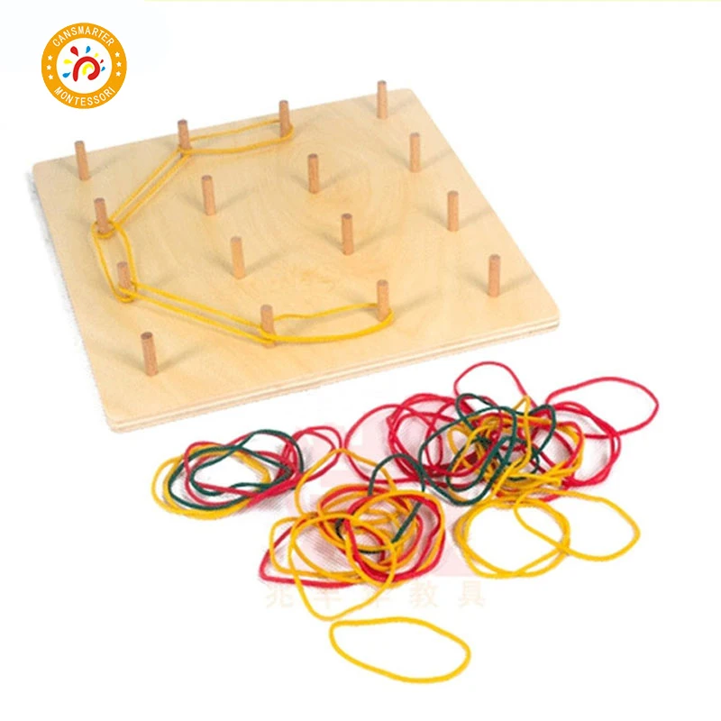 

Sensorial Learing Materials Montessori Board Math Toy Children 3-6 Years Preschool Wooden Games Geometric Shapes Rubber Band Toy