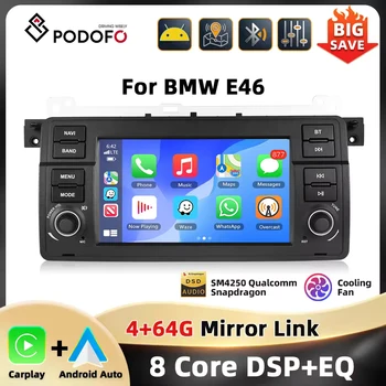 Radio para Auto Podofo 4+64G 8 Núcleos para BMW Serie 3 E46, Reproductor Multimedia Qualcomm con GPS, Navegación, Carplay, Android Auto, WIFI, DSP, Audio para Auto 1