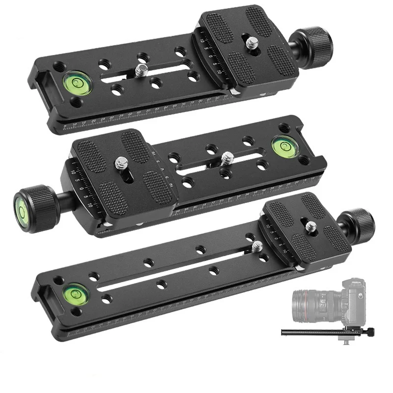 Tripod Head Camera Quick Release Plate Clamping Holder Focusing Rail Slider Bracket with 1/4 for Telephoto Lens Mounting DSLR