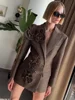 TWOTWINSTYLE Solid Spliced Appliques Slim Blazers For Women Notched Collar Long Sleeve Patchwork Button Chic Elegant Coat Female 4