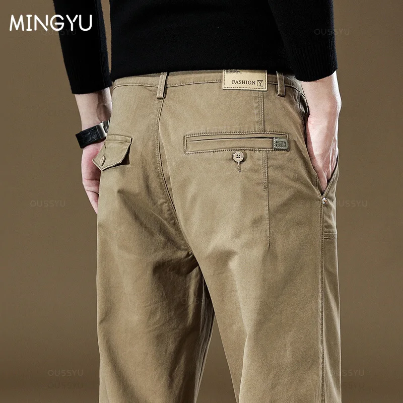 

New 97% Cotton Cargo Trousers Men Outdoor Fit Straight Solid Color Work Sweatpants Man Jogger Overalls Korean Casual Pants Male
