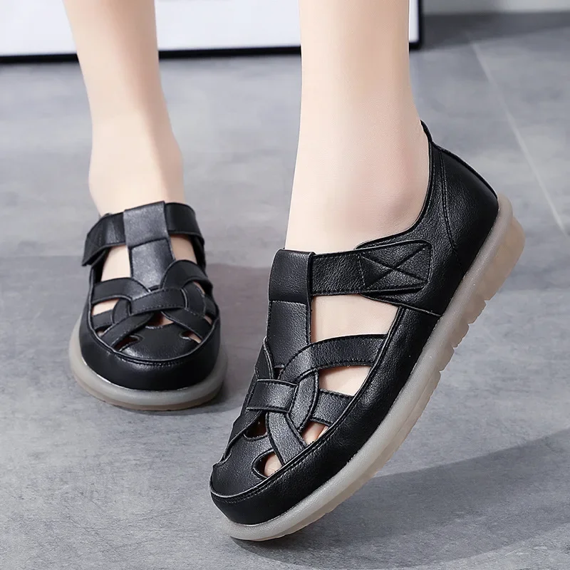 

2024 Spring New Cross-Border Large Size Closed Toe Roman Sandals Flat Hollow Hole Shoes Women's Shoes