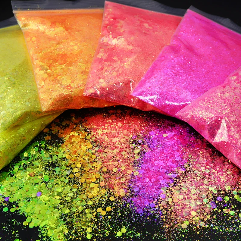 

50G Iridescent Mermaid Nail Glitter Powder Shiny Mixed Hexagon Sparkly Chunky Bulk Flake Decoration Charms Manicure Accessories