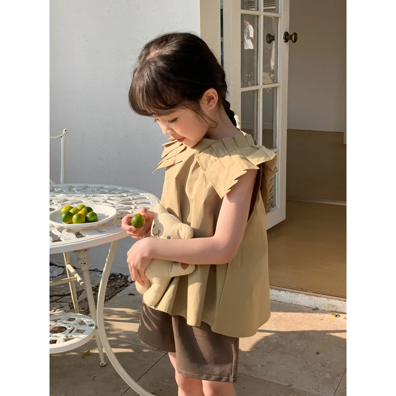 XTY-Wholesale GirlsTT-shirt Summer New Short Sleeve Children's Clothing Pleated Top Western Style Shirt Children Princess Top
