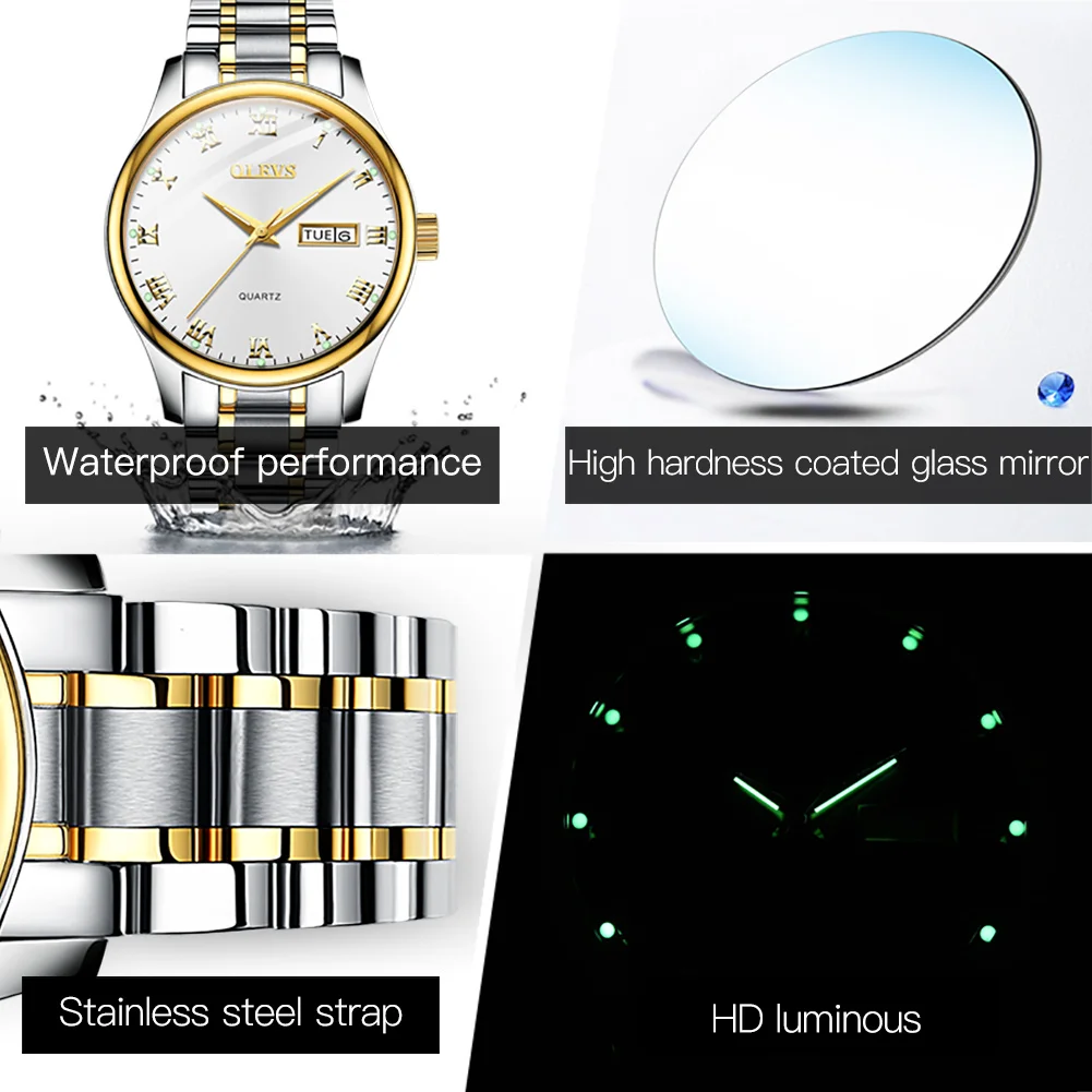 OLEVS Luxury Quartz Business Watch with Steel Strap & Luminous Design