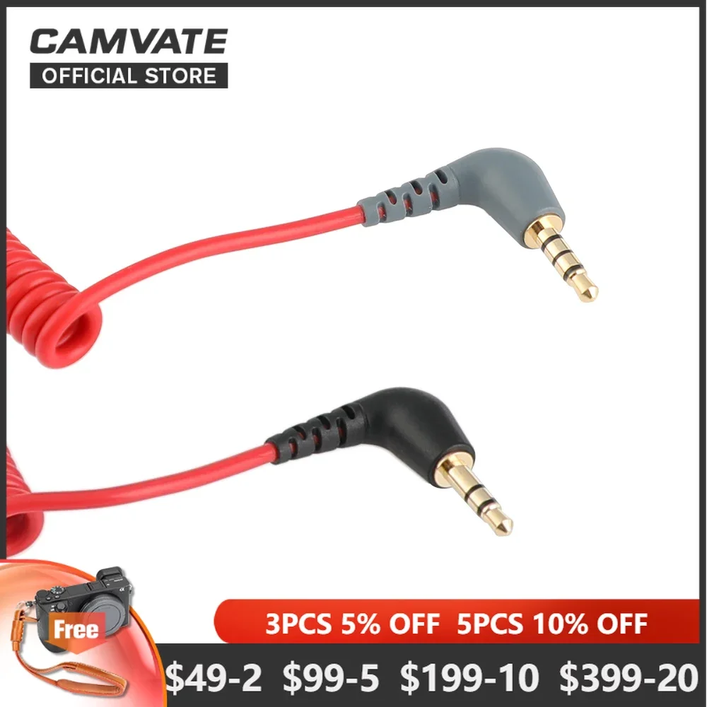 

CAMVATE 3.5mm Right-Angle Male TRS To 3.5mm Male Right-Angle TRRS Coiled Cable For Smartphone /Tablet,BOYA/Rode Microphone New