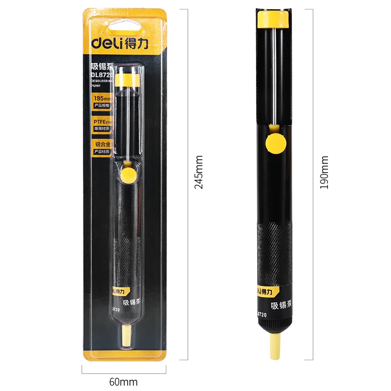 Deli Aluminum Metal Desoldering Pump Suction Tin Gun Soldering Sucker Pen Removal Vacuum Soldering Desolder Hand Welding Tools image 2