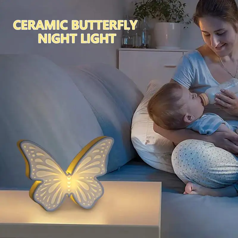 

Ceramic Butterfly Night Light Cute Butterfly Shape Table Lamp Danish Interior Wall Lights Home Bedroom Table Decoration Lights