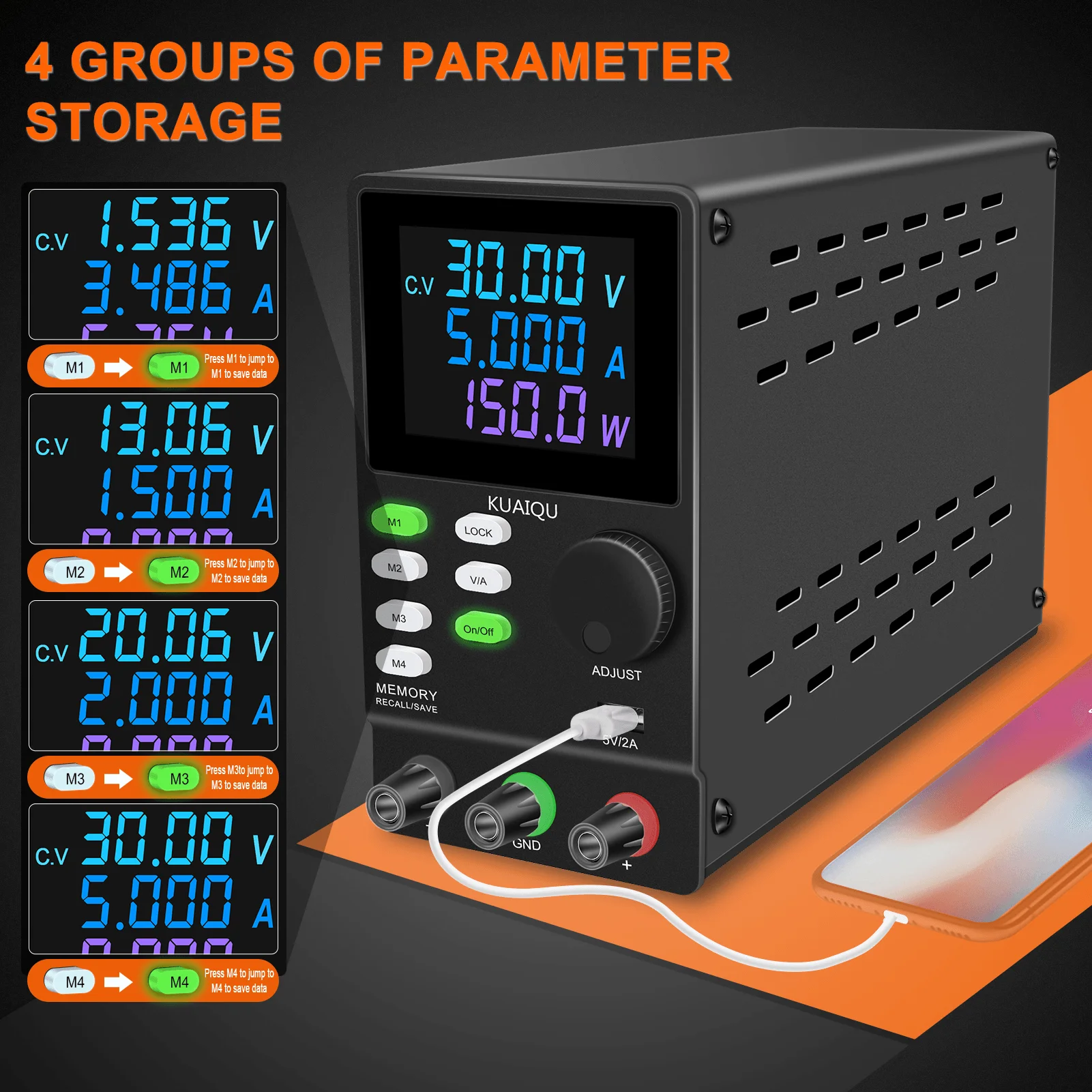 KUAIQU 300V 1A Einstellbares Labor-Netzteil 30V 10A 300W M1~M4 Ein-Klick-Zugriff Stromquelle Geregelte Schaltspannungsprüfung – Detail 16