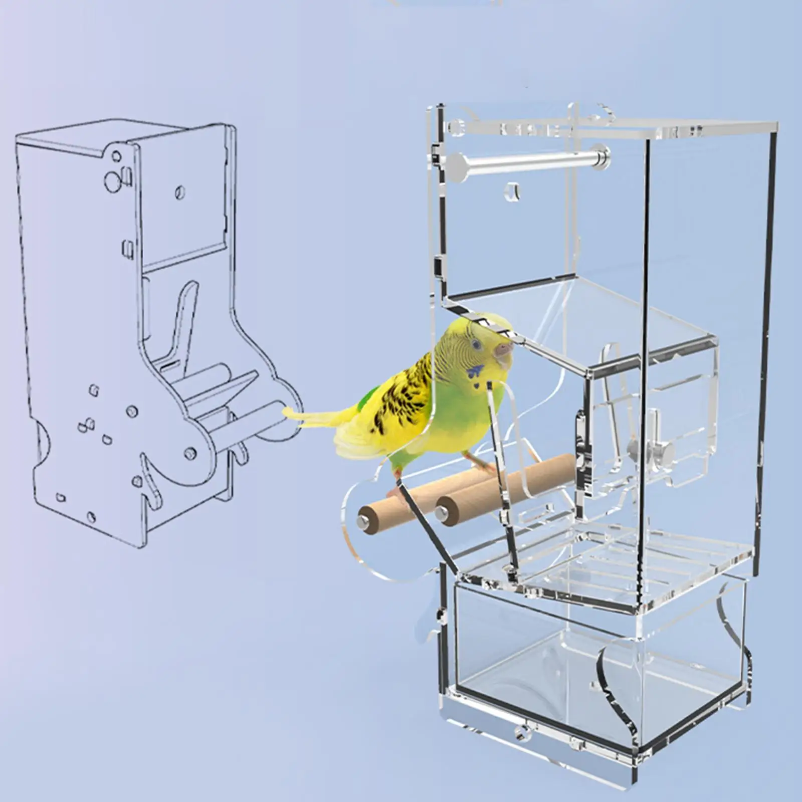 No Mess Bird Feeder Cage Hanging Clean Food Dish with Perch Parrot Feeder for Lovebirds Parakeet Canaries Cockatoo Conure