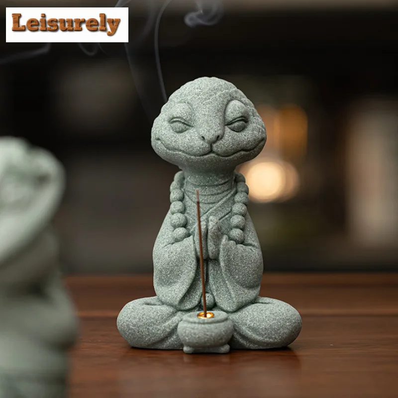 Green Sandstone Chinese Spirit Snake Tea Pet Boutique Fish Tank Landscaping Tea Figurine Play Toys Tea Statue Ornaments Craft 